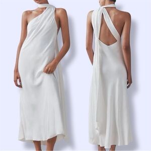 Anthropologie BHLDN Nicoletta One-Shoulder
Scarf White Satin Midi Dress